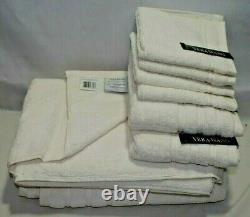 Vera Wang Twill Stripe Solid Ivory Light Beige Eight Piece Bath Towel Set New
