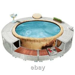 VidaXL Spa Surround Light Grey Poly Rattan Pool Spa Accessory Hot Tub Surround