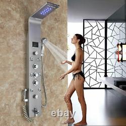 Waterfall Bathroom LED Shower Panel Tower System Stainless Steel with Body Jets UK