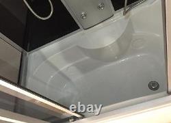 Whirlpool 150 x 83 cm corner bath glass panel, FM Radio lighting Taps 2 persons
