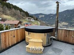 Wood fired Hot tub ELITE delux Hydro massage + LED system + SPA leather cover
